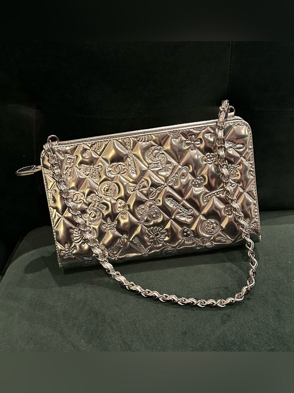 Chanel Lucky Charms Embossed Pochette Patent Leather Chain Bag